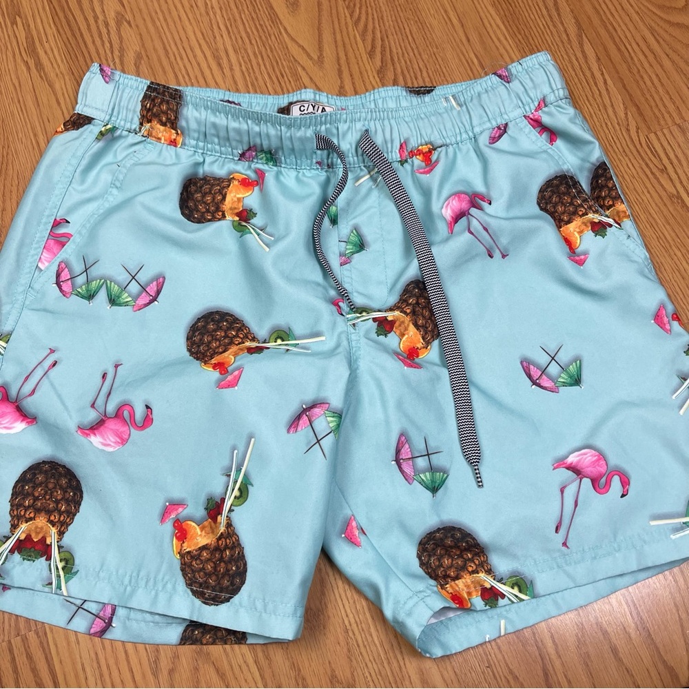 Tropical Print Men's Swim Trunks - Blue